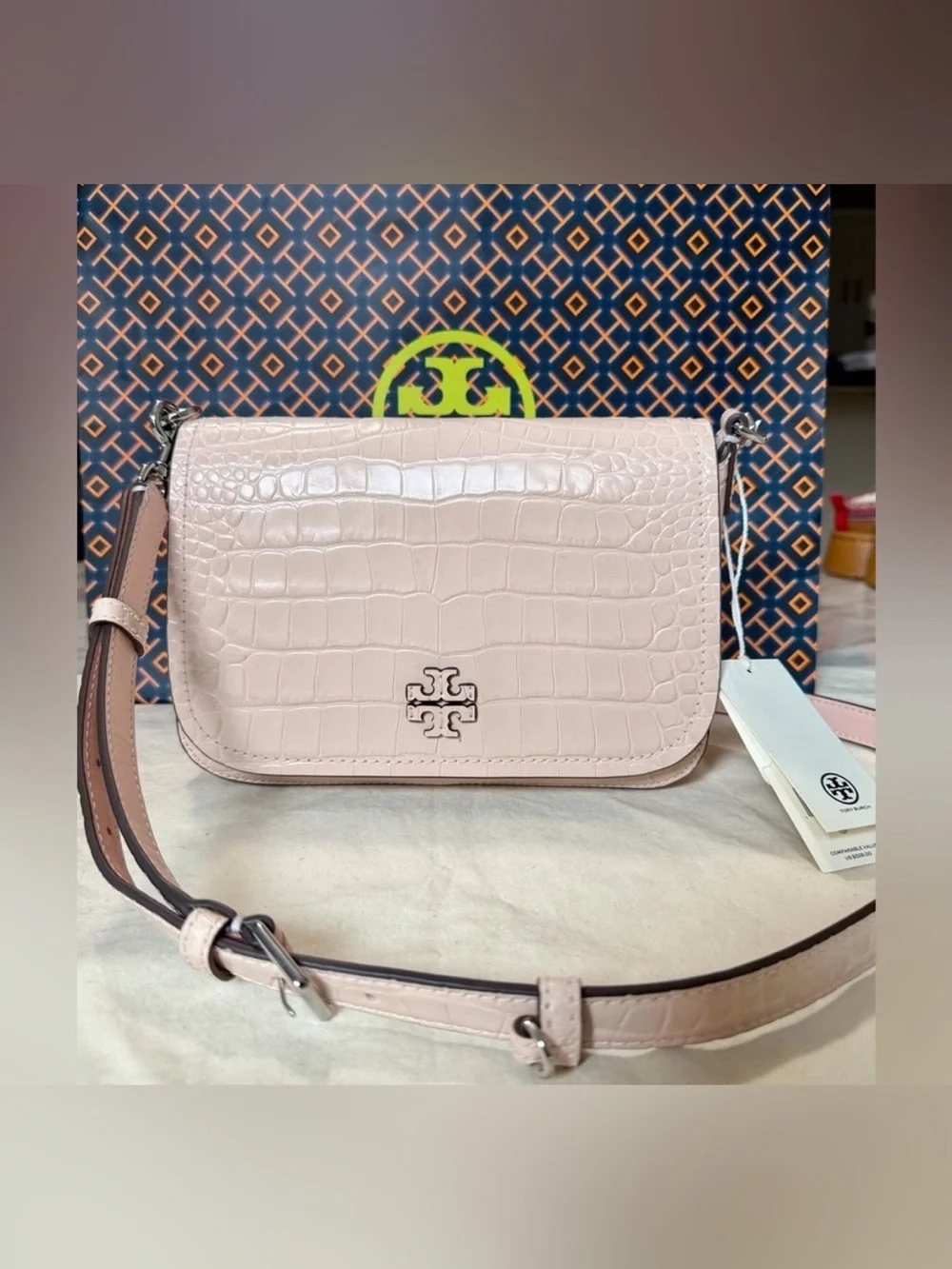 Tory Burch Blush Croc-Embossed Leather Crossbody
